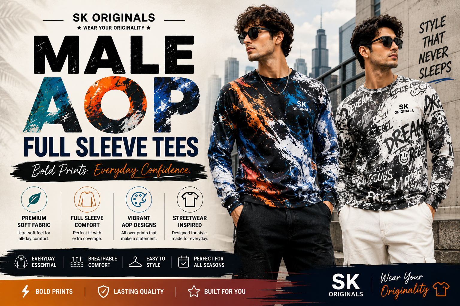 AOP Male Full Sleeve Tee Collection by SK Originals