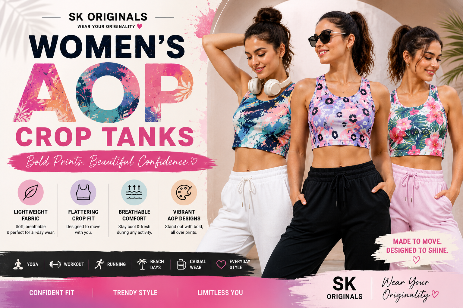 AOP Womens Crop Tank Collection by SK Originals