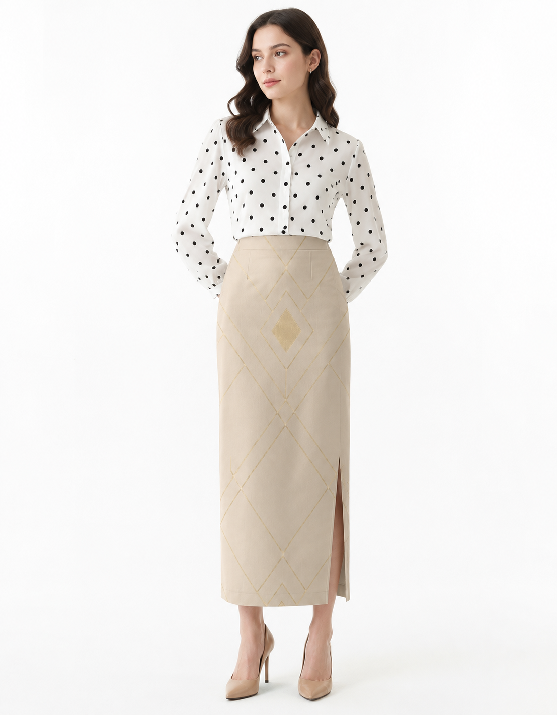 SK Originals Luxe Pencil Skirt for Women | Premium Champagne Gold Minimalist Midi Skirt