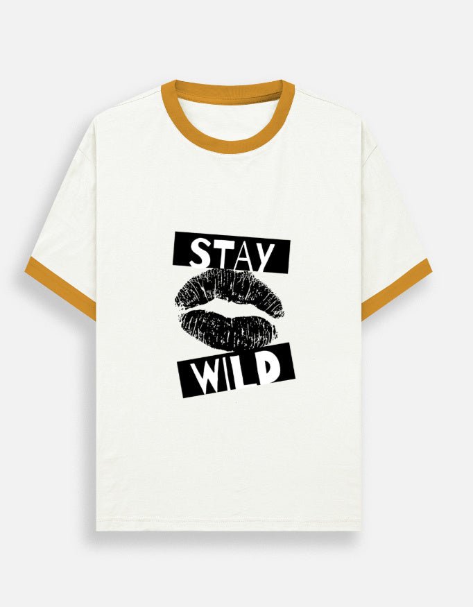 Stay Wild Oversized Ringer TShirt | Minimal Streetwear Tee - SK Originals