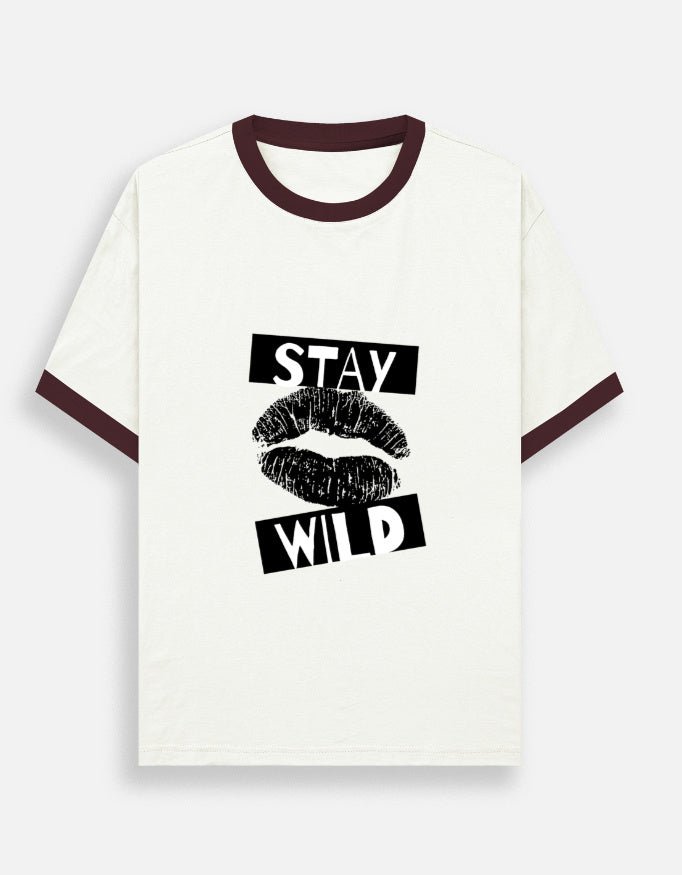 Stay Wild Oversized Ringer TShirt | Minimal Streetwear Tee - SK Originals