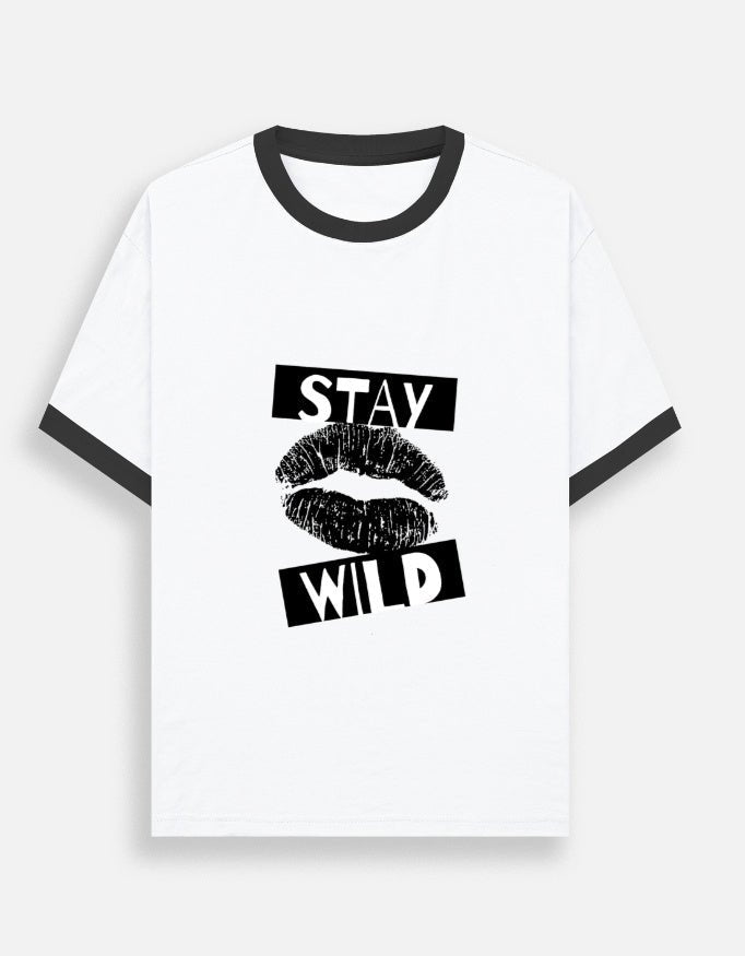 Stay Wild Oversized Ringer TShirt | Minimal Streetwear Tee - SK Originals