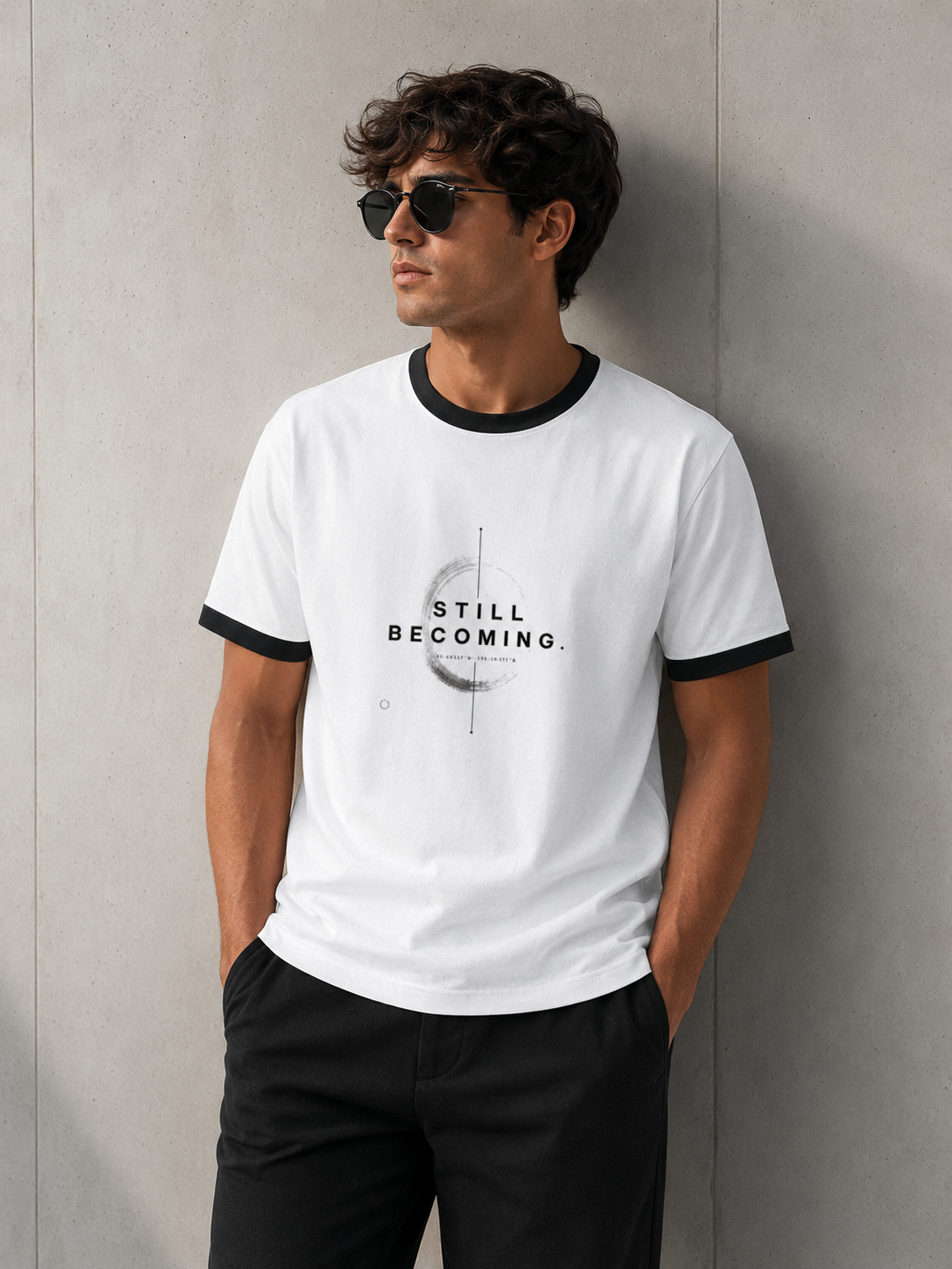 Still Becoming Men's Regular Fit Ringer T-Shirt | Minimal Graphic Tee | SK Originals