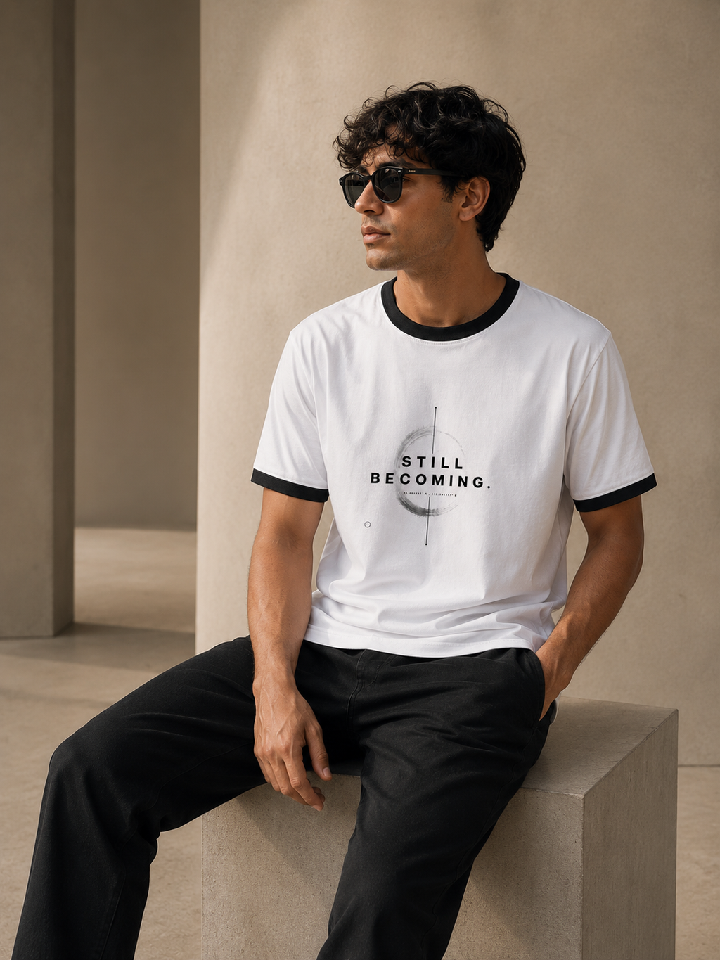 Still Becoming Men's Regular Fit Ringer T-Shirt | Minimal Graphic Tee | SK Originals