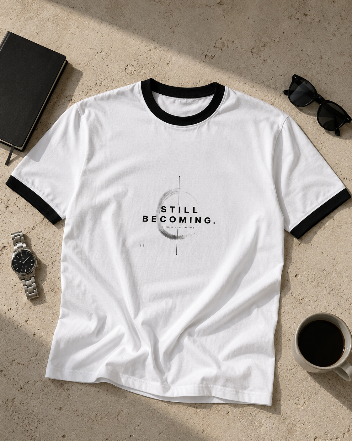 Still Becoming Men's Regular Fit Ringer T-Shirt | Minimal Graphic Tee | SK Originals
