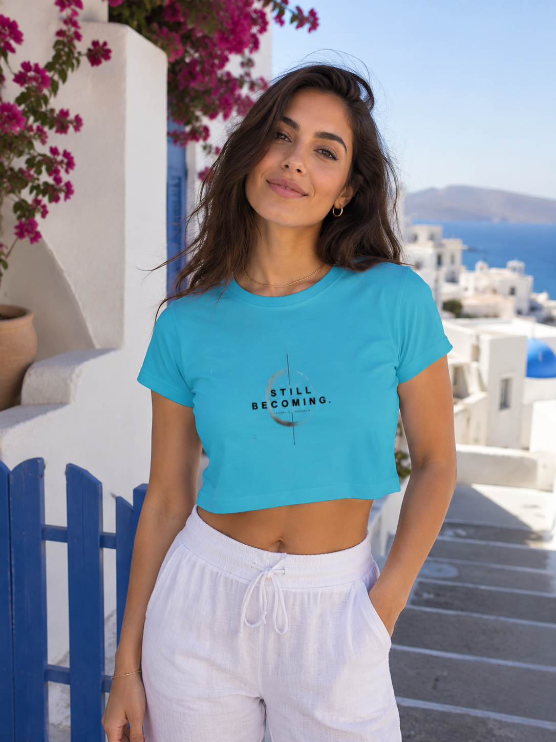 Still Becoming™ Women's Minimalist Crop Top | Inspirational Aesthetic Graphic Tee | Soft Cotton Cropped T-Shirt