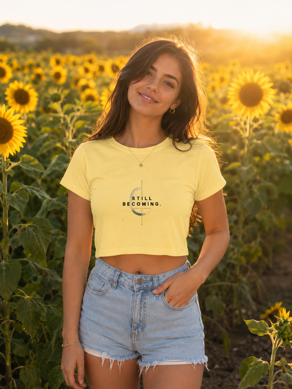 Still Becoming™ Women's Minimalist Crop Top | Inspirational Aesthetic Graphic Tee | Soft Cotton Cropped T-Shirt